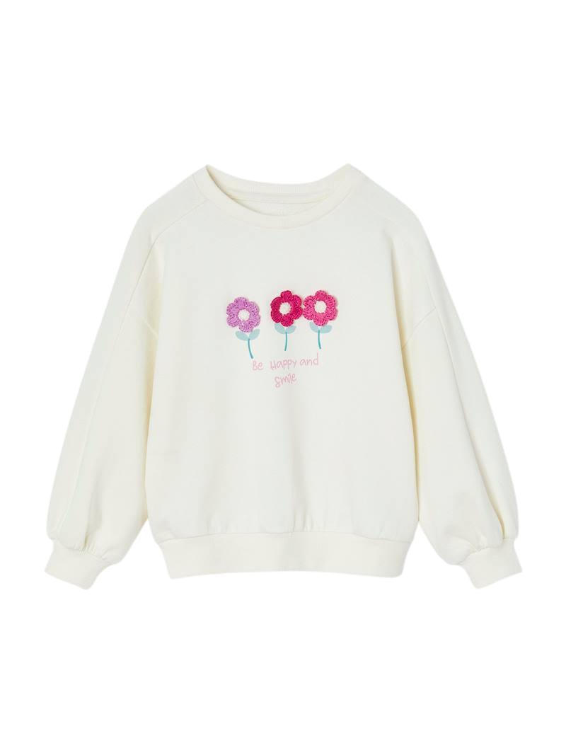 Mädchen Sweatshirt mit Recycling-Polyester, Blumen oder Sterne - wollweiß